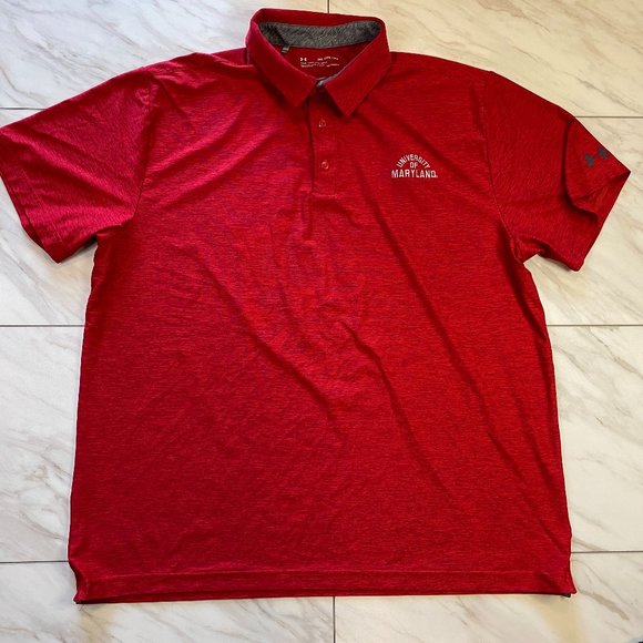 Under Armour HeatGear Red Maryland Terrapins Terps Performance Golf Polo 2XL XXL - Picture 2 of 6